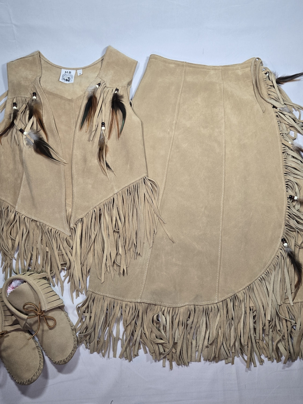 Vintage HB Chief Suede Skirt Vest Set Taos Leather Fringe Moccasins Outfit Small